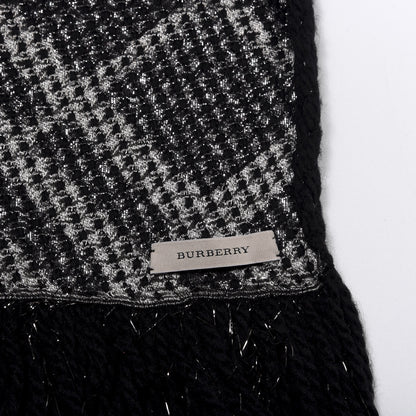 Burberry Metallic Check Knit Fringe Scarf Black 3 of 5