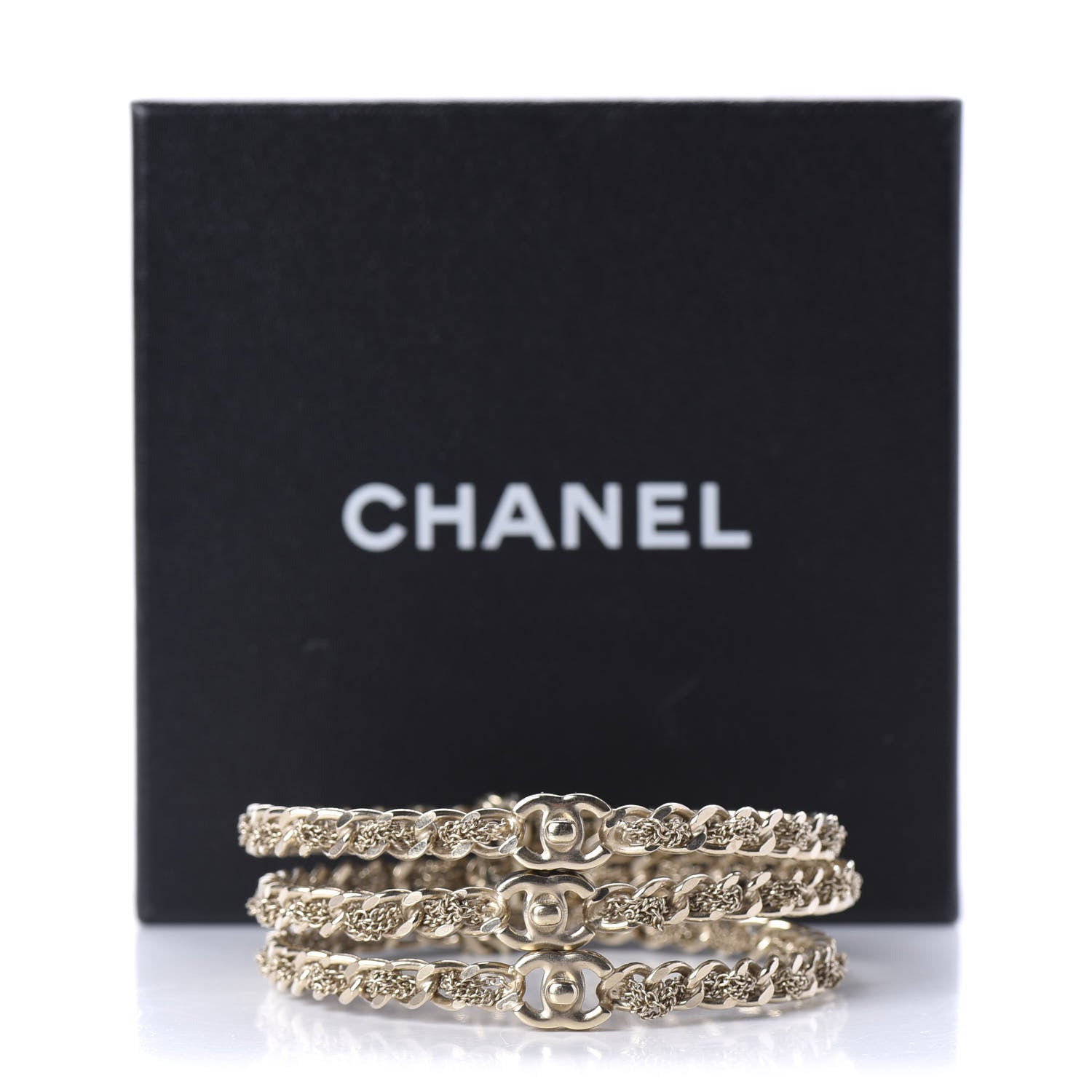 Chanel Chain CC Bangle Bracelets Set of 3 Gold M 5 of 5