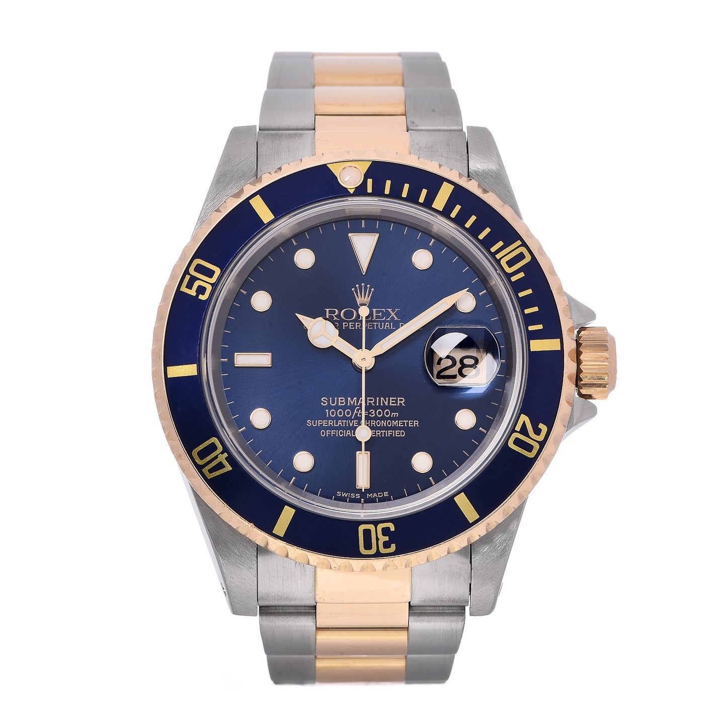 Stainless Steel 18K Yellow Gold 40mm Submariner Date Watch Royal Blue 16613