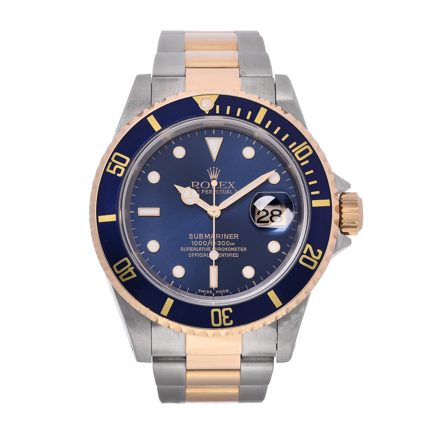 Rolex Stainless Steel 18K Yellow Gold 40mm Submariner Date Watch Royal Blue 16613 1 of 6