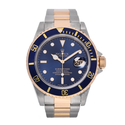 Rolex Stainless Steel 18K Yellow Gold 40mm Submariner Date Watch Royal Blue 16613 1 of 6