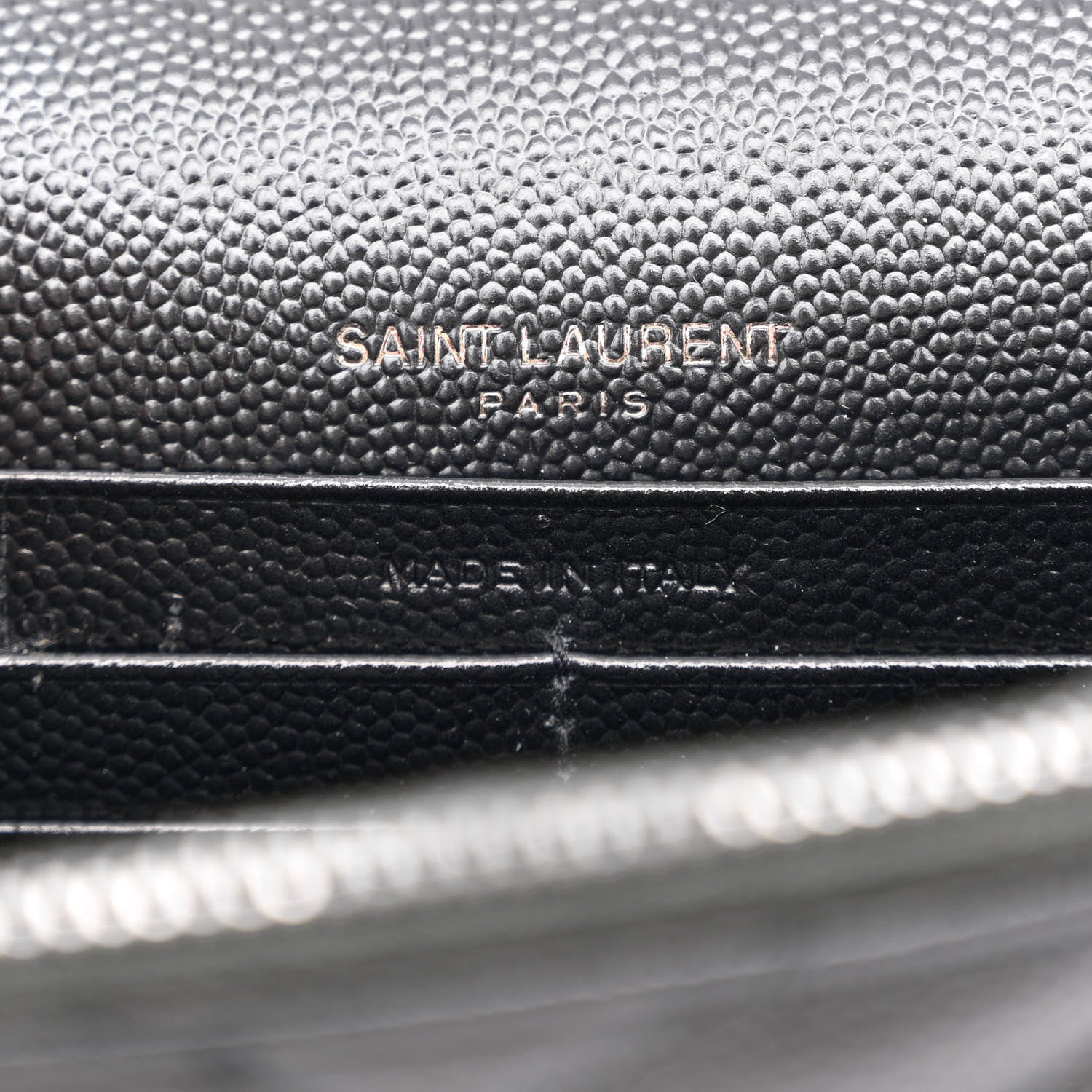 Saint Laurent Grain De Poudre Matelasse Chevron Monogram Monochrome Envelope Chain Wallet Black 6 of 12