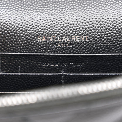 Saint Laurent Grain De Poudre Matelasse Chevron Monogram Monochrome Envelope Chain Wallet Black 6 of 12