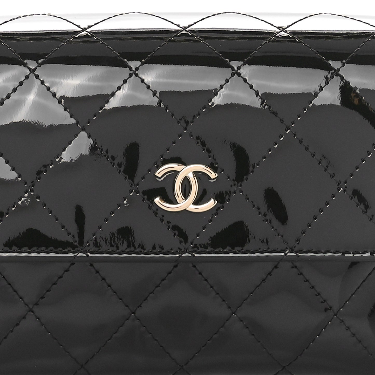Patent Quilted Top Handle Clutch  Black