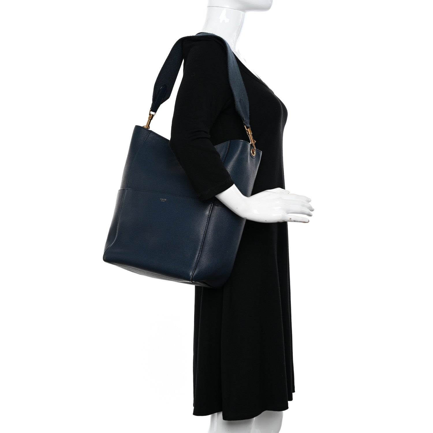 Celine Soft Grained Calfskin Sangle Bucket Bag Navy Blue 2 of 11
