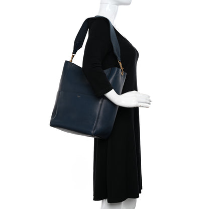 Celine Soft Grained Calfskin Sangle Bucket Bag Navy Blue 2 of 11