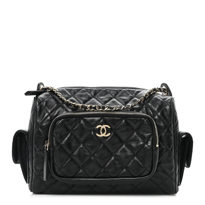 Chanel Shiny Crumpled Lambskin Quilted Medium Preppy Pocket Camera Case Black 1 of 10