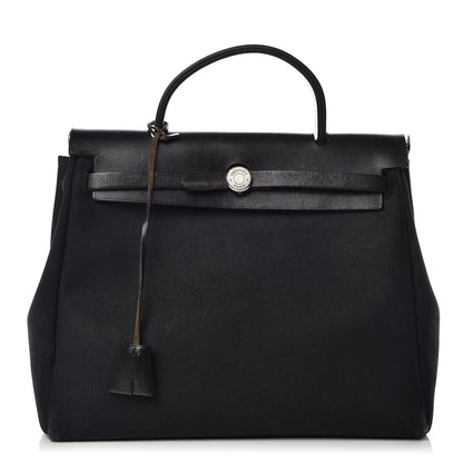 Hermes Toile Vache Calfskin Herbag 30 PM Black 1 of 22