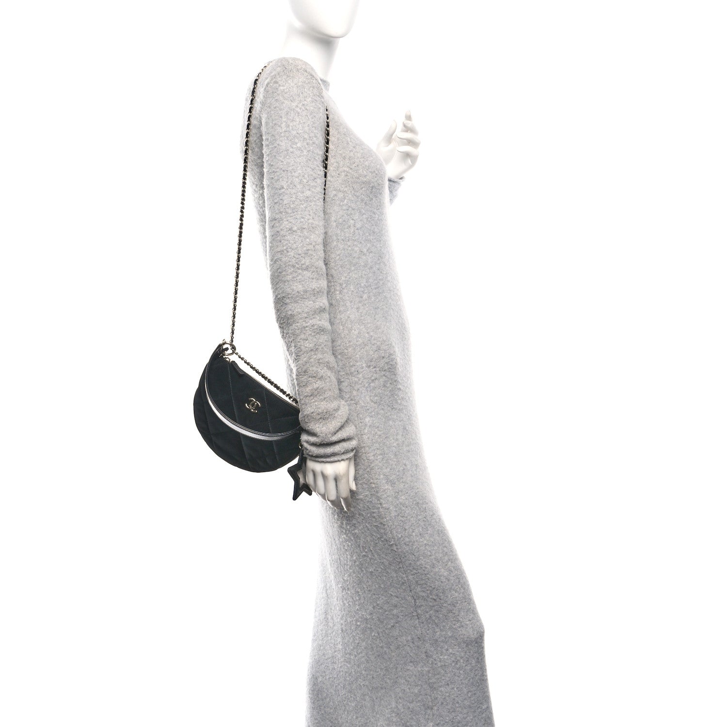 Chanel Velvet Effect Nylon Shiny Crumpled Calfskin Coco Neige Quilted Clutch With Chain Black 2 of 11