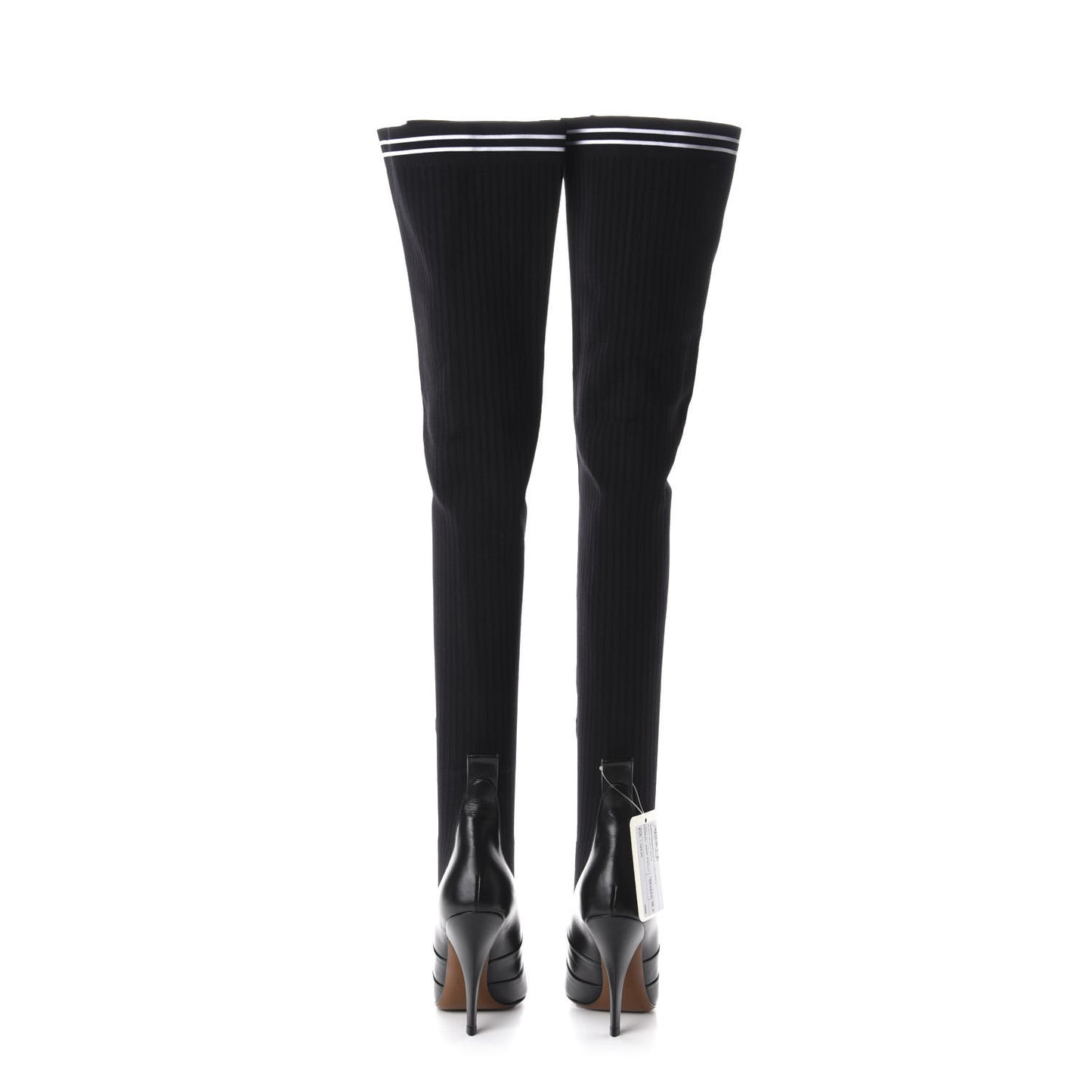 Vitello Lucido Stretch Fabric Striped Rockoko Thigh High 105mm Sock Boots 38.5 Black