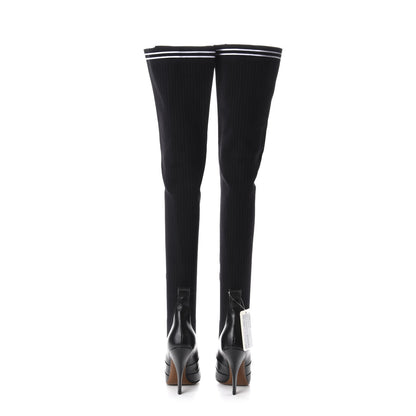 Fendi Vitello Lucido Stretch Fabric Striped Rockoko Thigh High 105mm Sock Boots 38.5 Black 5 of 7