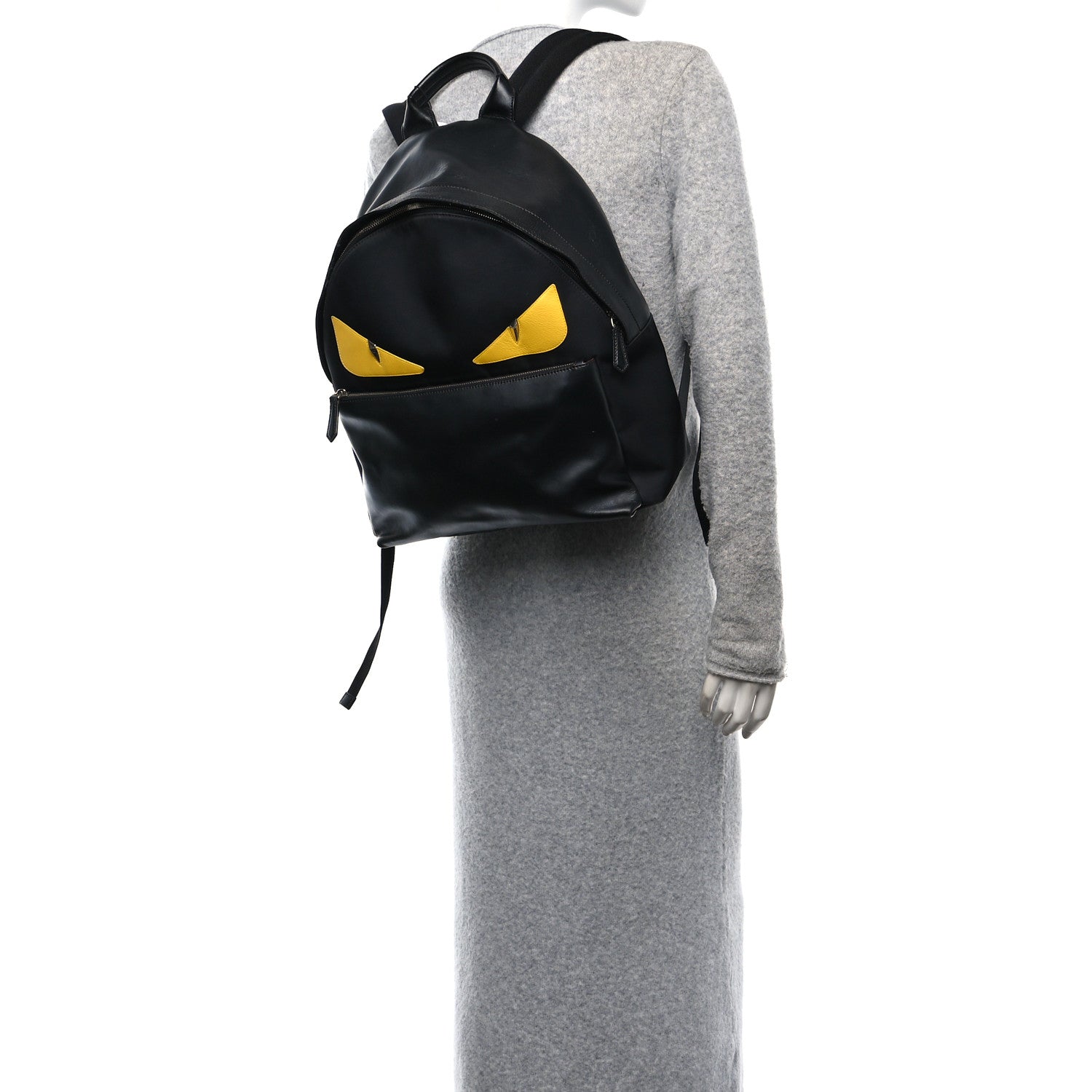 Fendi Nylon Vitello Liberty Vitello Dolce Monster Eyes Rounded Backpack Black Sunflower 2 of 11