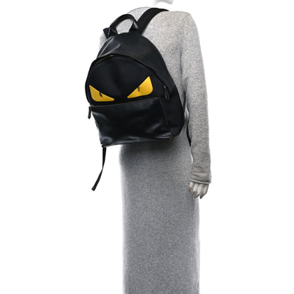 Fendi Nylon Vitello Liberty Vitello Dolce Monster Eyes Rounded Backpack Black Sunflower 2 of 11