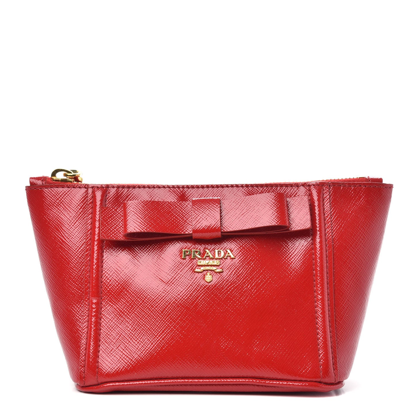 Saffiano Vernice Bow Cosmetic Pouch Rosso