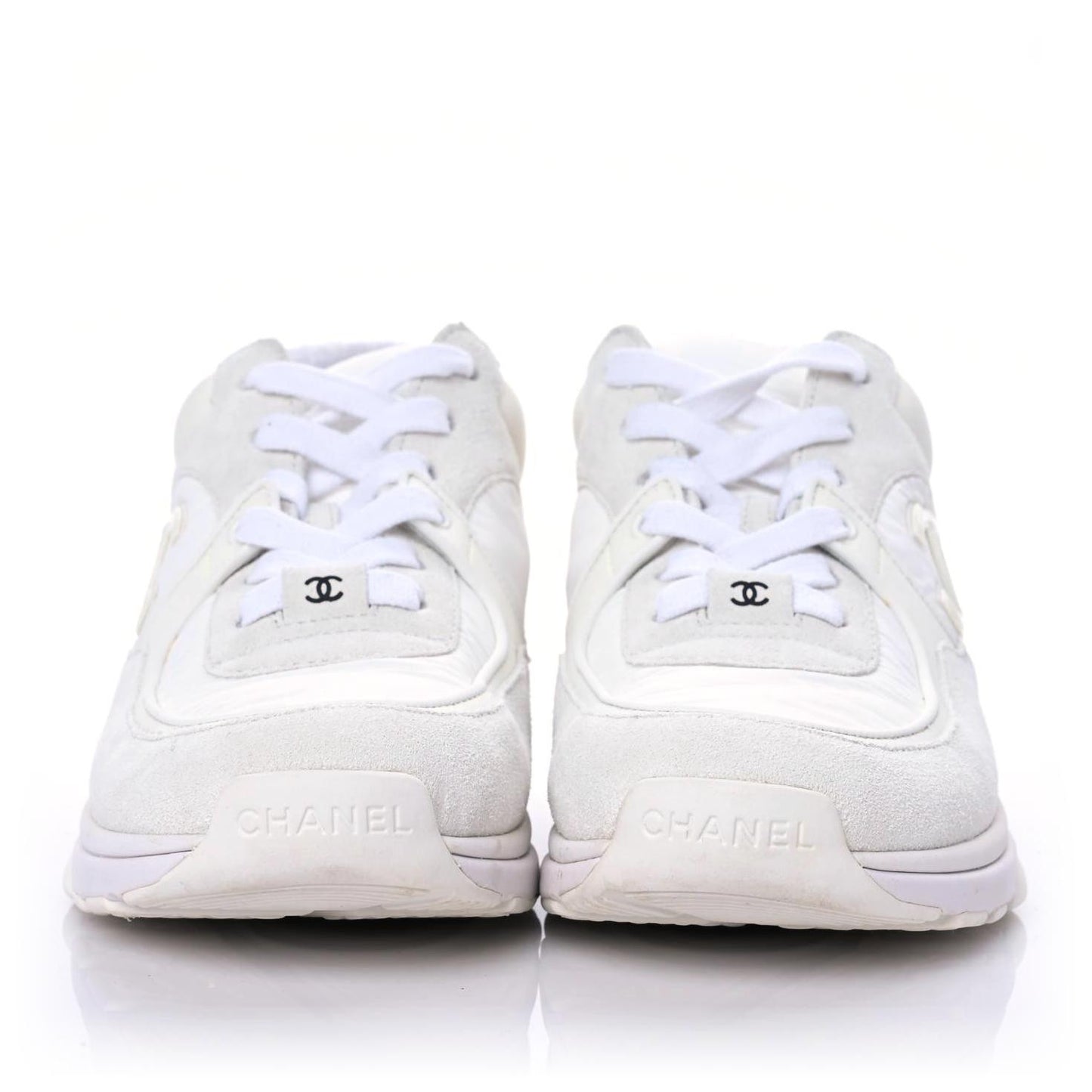 Suede Calfskin Fabric CC Sneakers 36 White