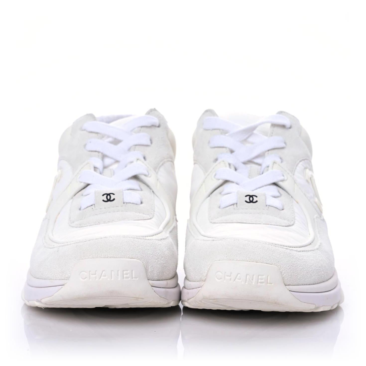 Chanel Suede Calfskin Fabric CC Sneakers 36 White 2 of 15