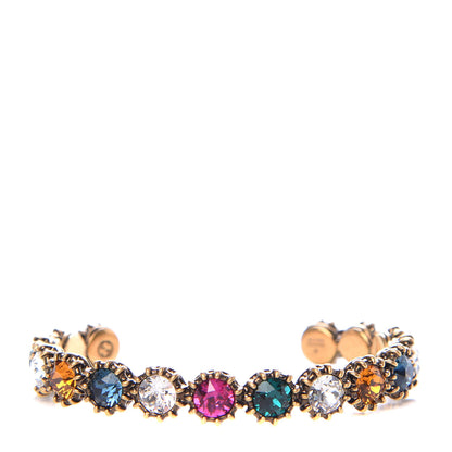 Gucci Metal Crystal Feline Cuff 18 Aged Gold Multicolor 1 of 8