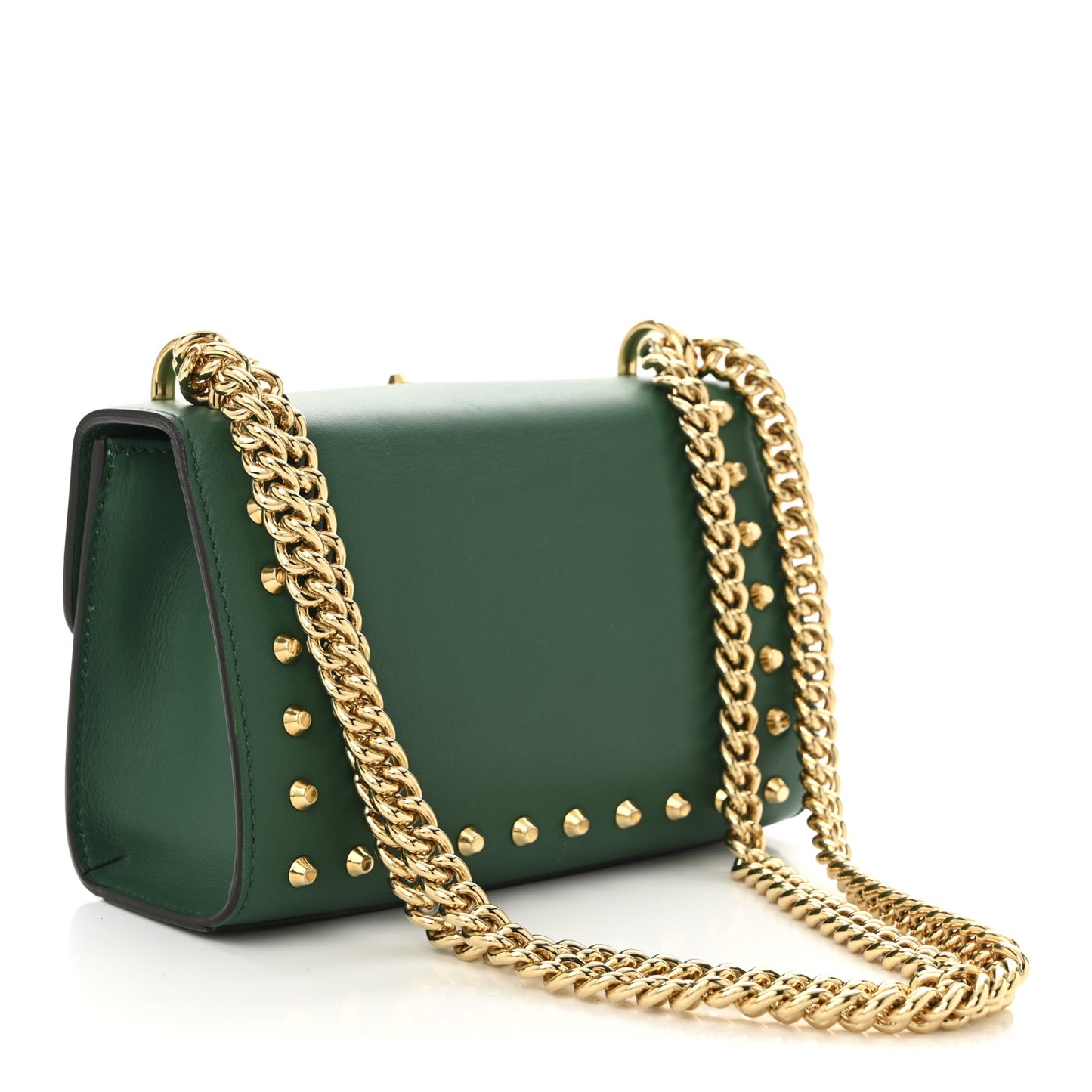 Calfskin Studded Small Padlock Shoulder Bag Emerald