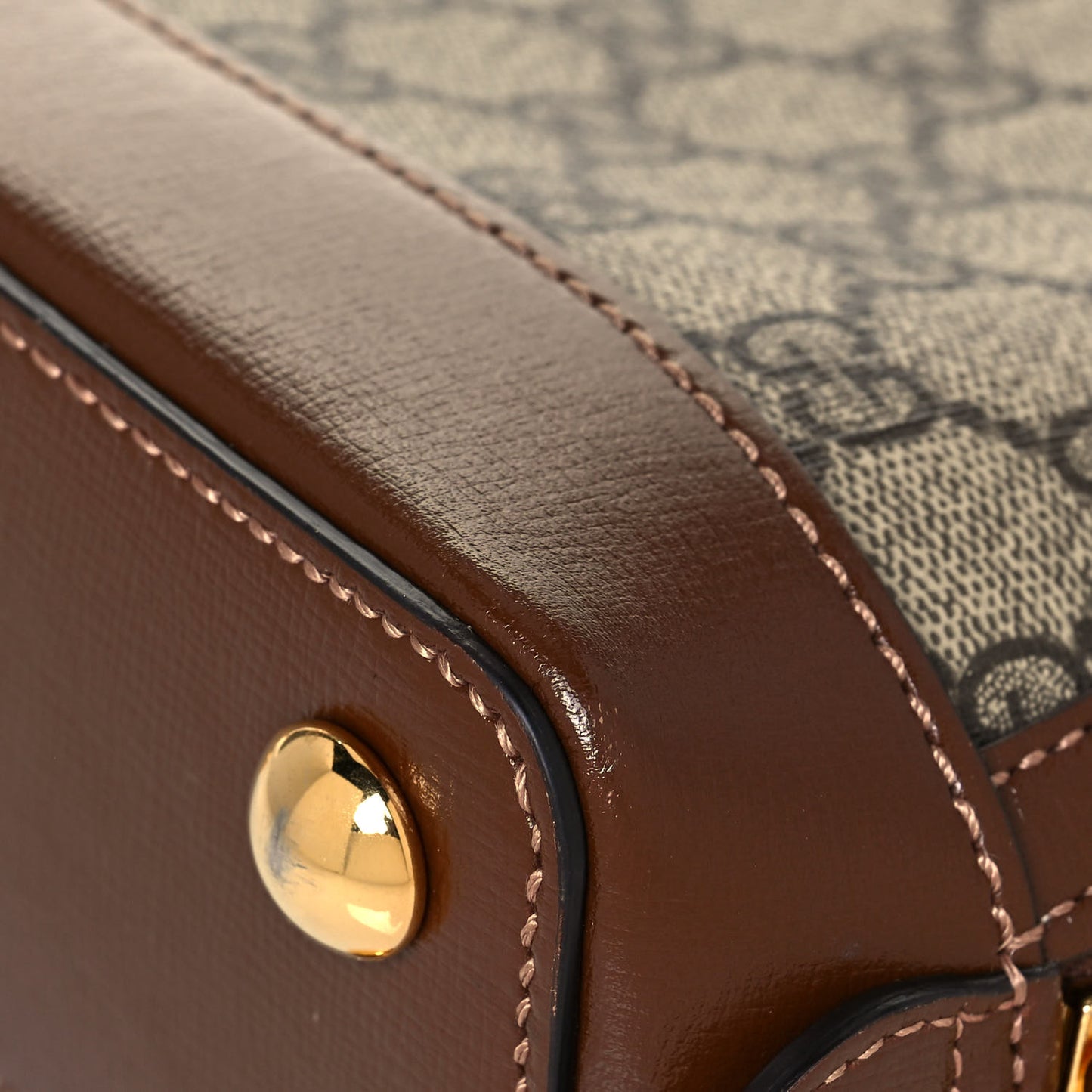 GG Supreme Monogram Azalea Calfskin Mini Horsebit 1955 Top Handle Bag Beige Ebony Brown Sugar