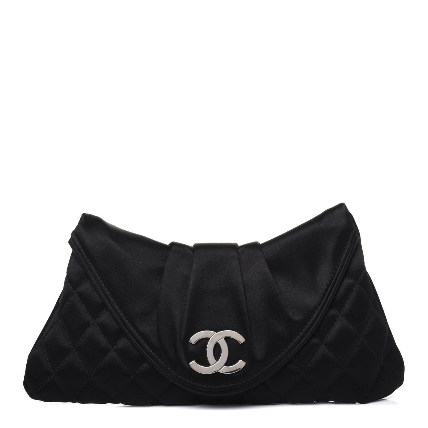 Satin Quilted Flap Clutch Black