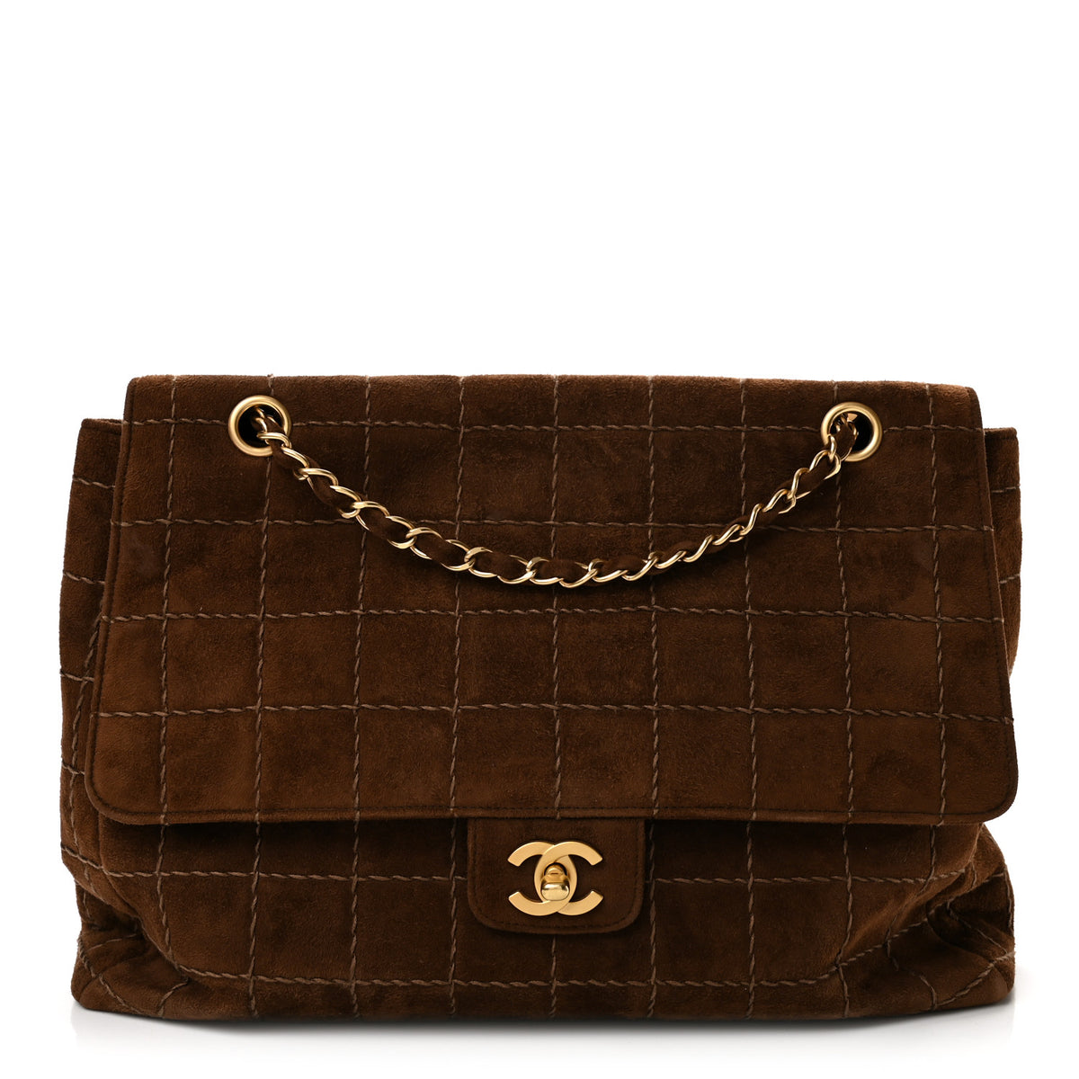 Chanel Suede Quilted Chocolate Bar Medium Single Flap Brown 1 of 14