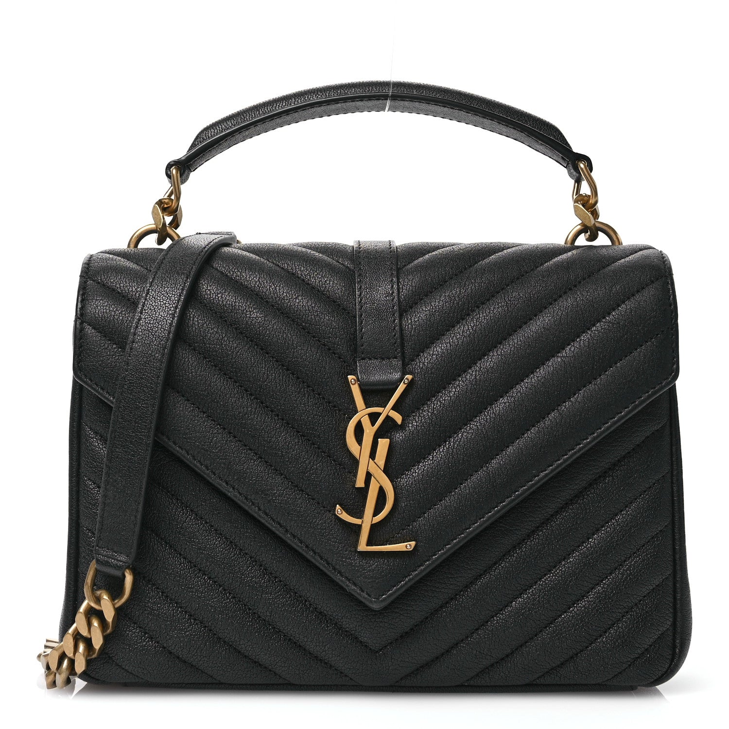 Saint Laurent Sheepskin Matelasse Chevron Monogram Medium College Bag Black 1 of 11