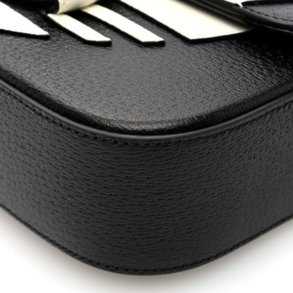 Gucci X ADIDAS Textured Dollar Calfskin Web Small Trefoil Horsebit 1955 Shoulder Bag Black Off White 9 of 9