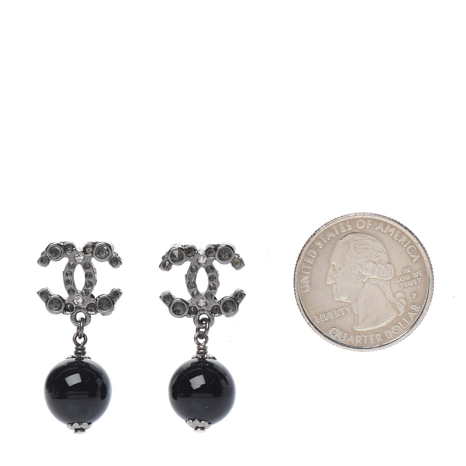 Chanel Ruthenium CC Bead Drop Earrings Black 2 of 4