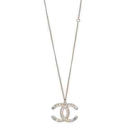 Chanel Pearl Crystal Baguette CC Pendant Necklace Gold 1 of 5