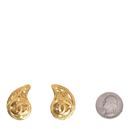 Chanel CC Tear Drop Clip On Earrings Gold 2 of 5