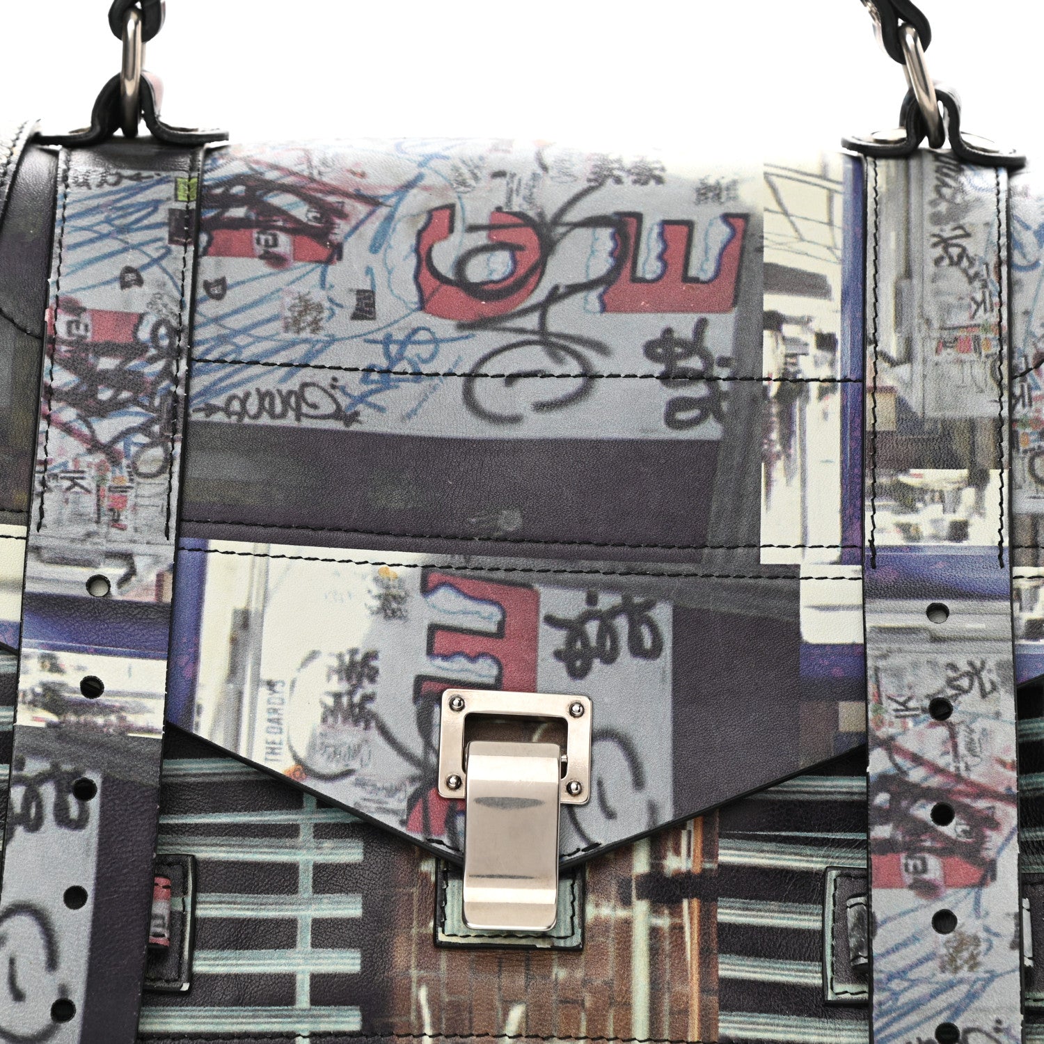 Proenza Schouler Calfskin PS1 Gotham Print Medium Satchel Fence Bike Ice 7 of 9