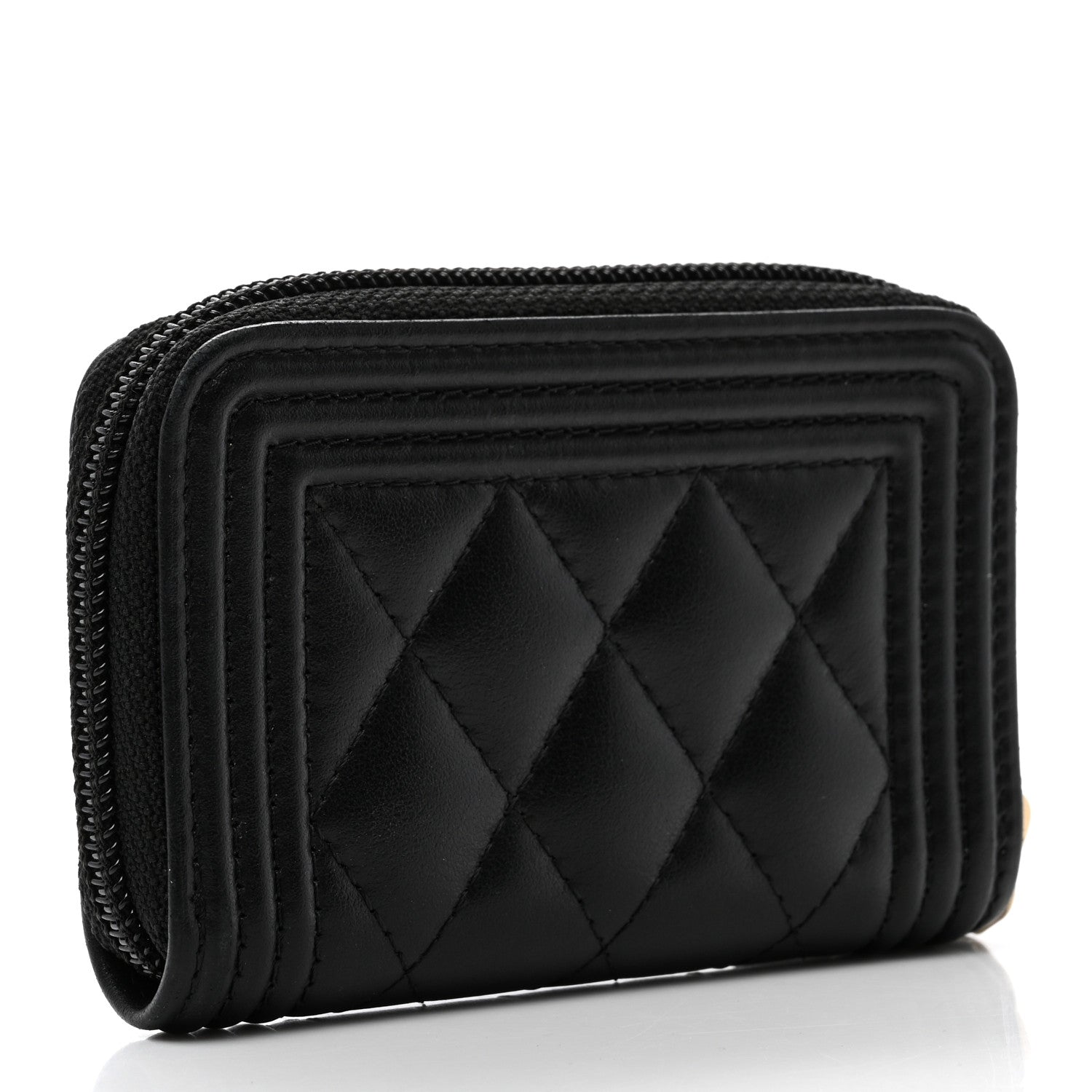 Chanel Lambskin Quilted Zip Around Boy Coin Purse Wallet Black 3 of 7