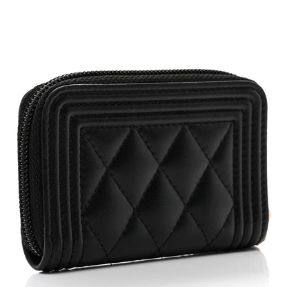 Chanel Lambskin Quilted Zip Around Boy Coin Purse Wallet Black 3 of 7