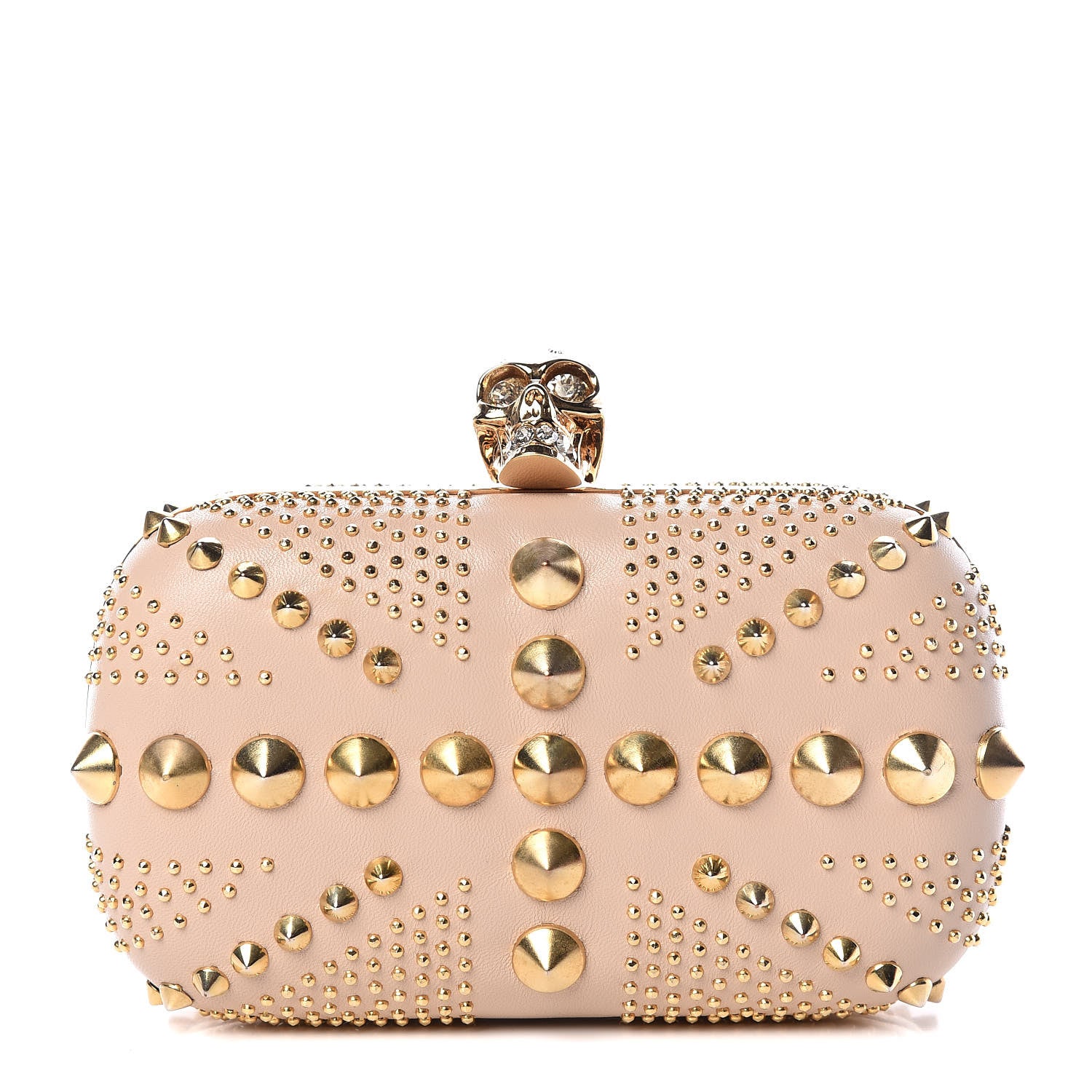 Alexander McQueen Calfskin Studded Britannia Skull Box Clutch Taupe 1 of 11