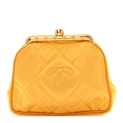 Chanel Satin Quilted CC Kiss Lock Evening Clutch Yellow 1 of 8