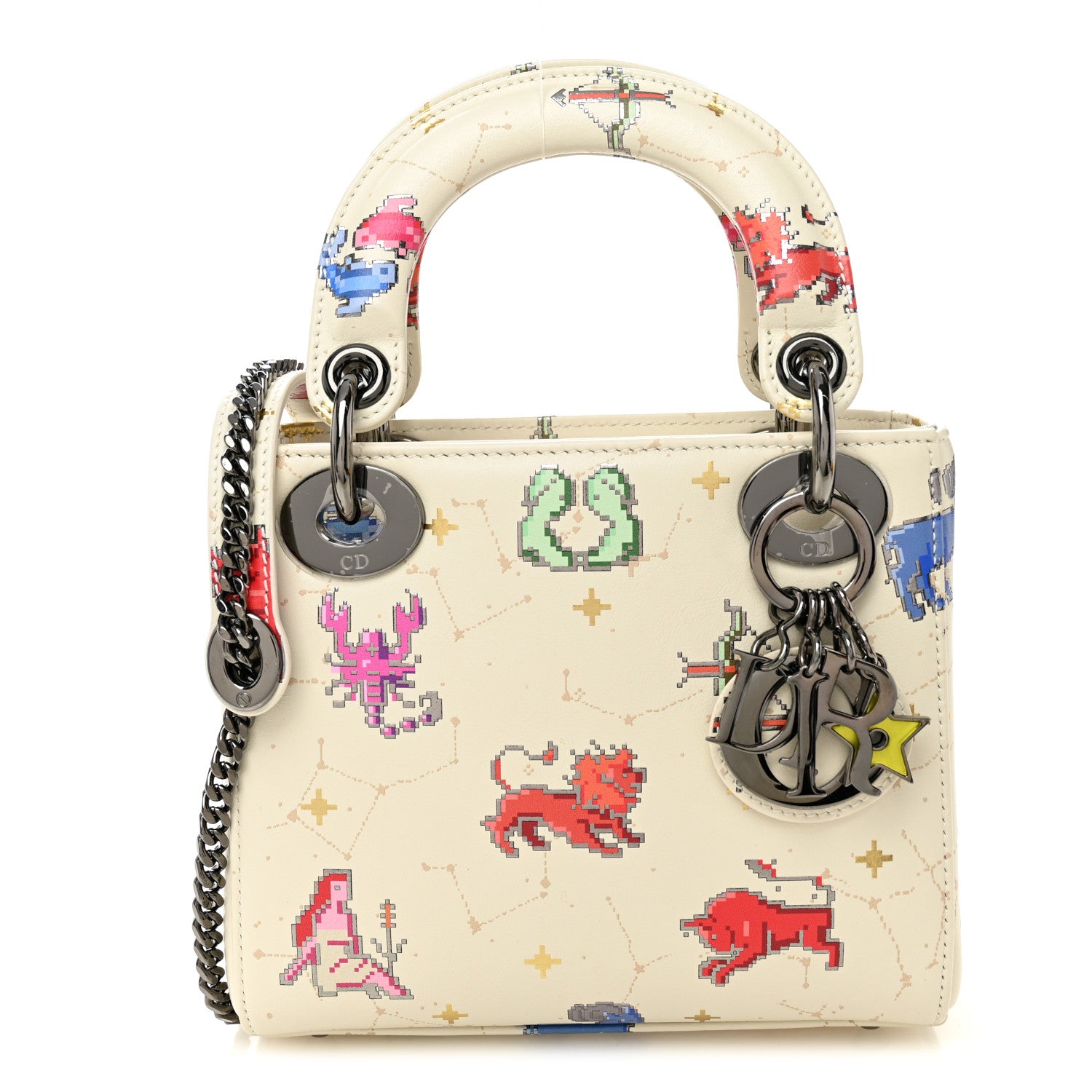 Christian Dior Calfskin Pixel Zodiac Mini Lady Dior White Multicolor 1 of 10