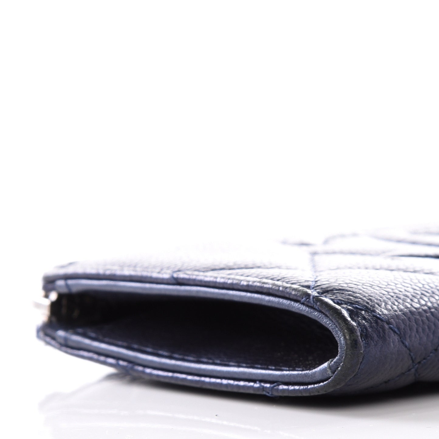 Metallic Caviar Quilted Diamond CC Key Holder Case Navy