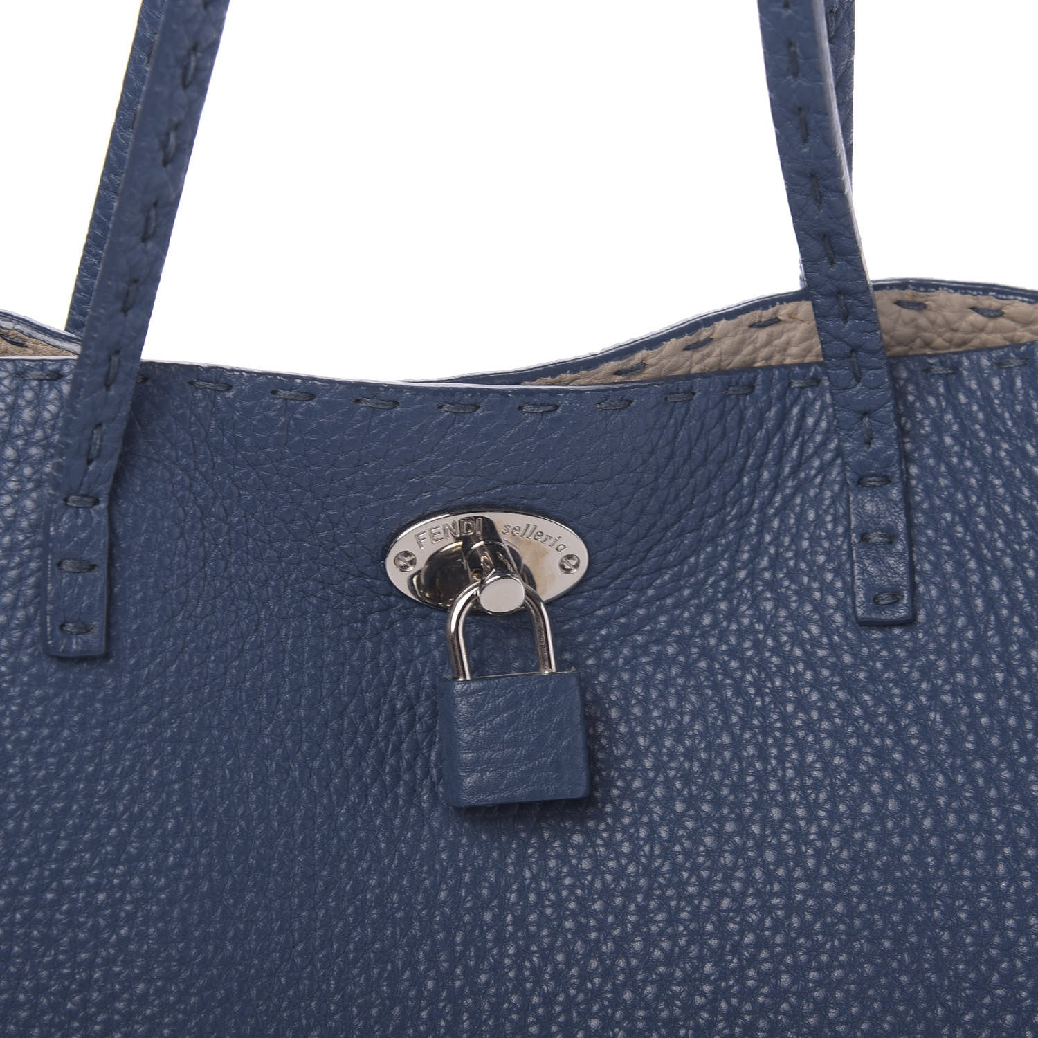 Fendi Cuoio Romano Selleria Bi-Color Large Carla Tote Blue Latte 8 of 11