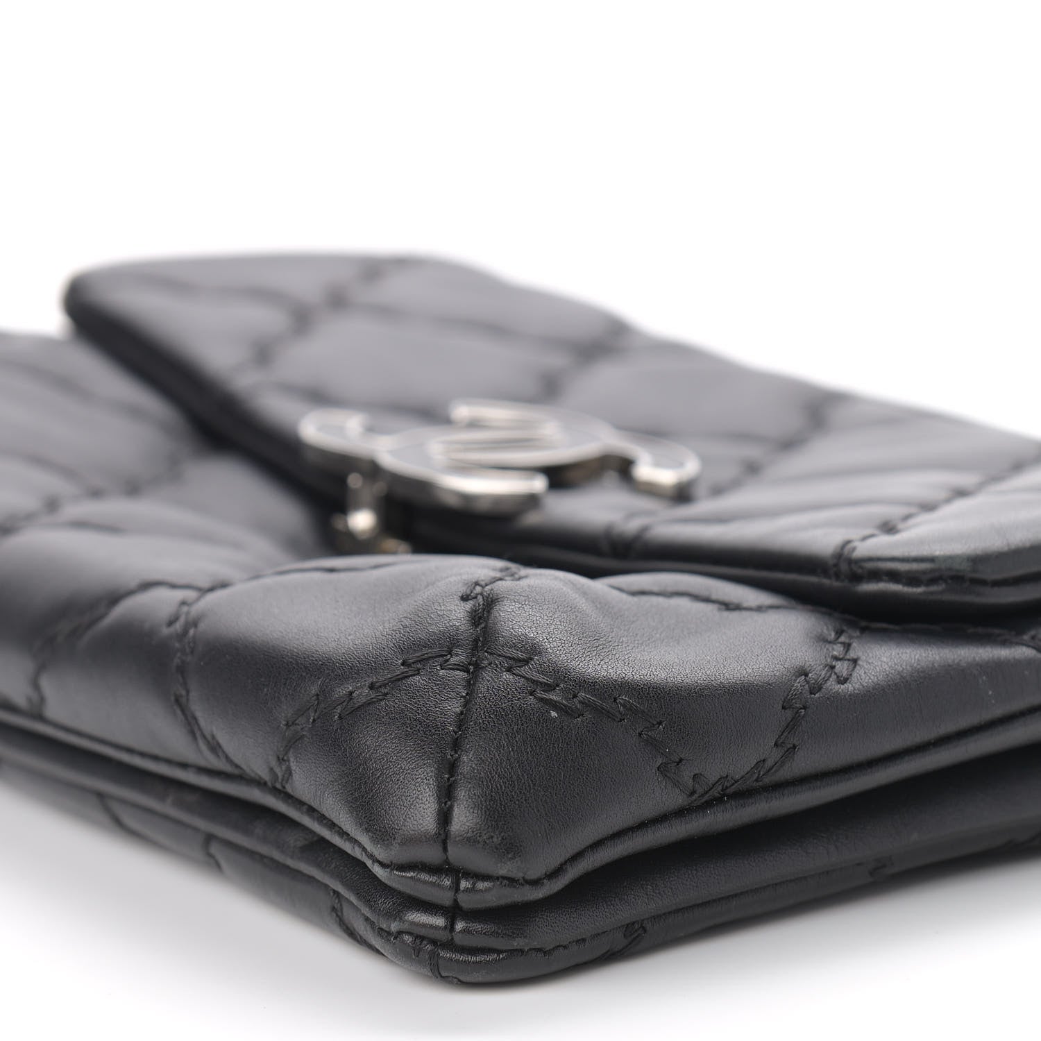 Chanel Calfskin Quilted Double Stitch Hamptons Clutch with Chain Black 8 of 10