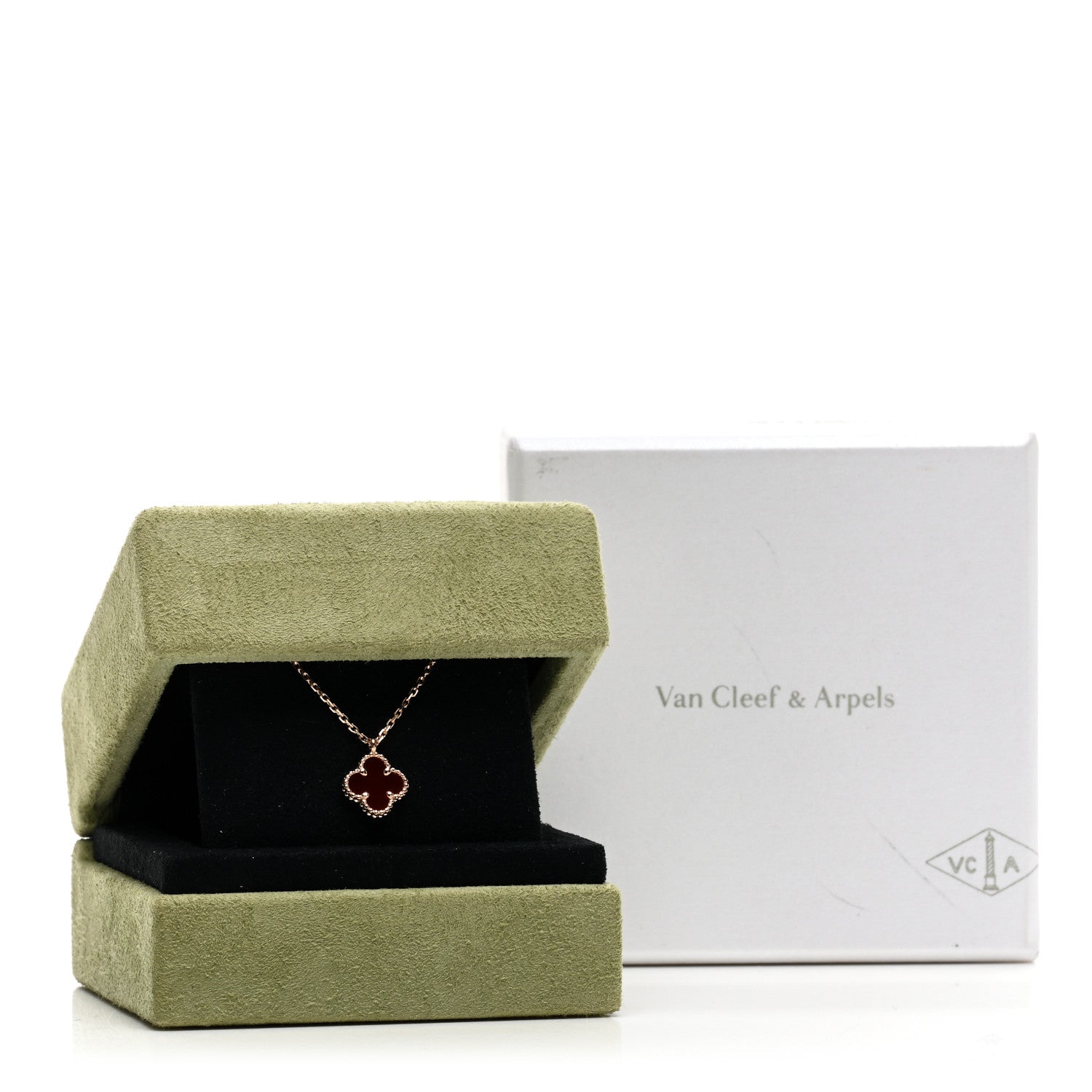 Van Cleef & Arpels 18K Rose Gold Carnelian Sweet Alhambra Pendant Necklace 6 of 7
