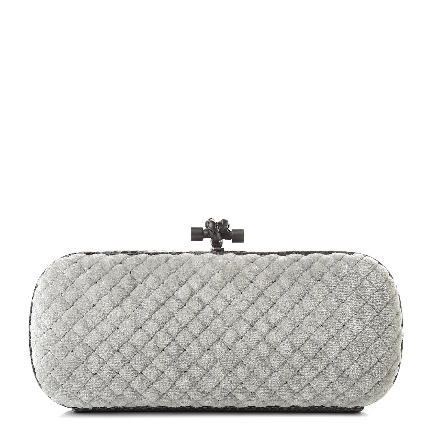 Bottega Veneta Velvet Intreccio Impero Ayers Knot Clutch Gray 1 of 6