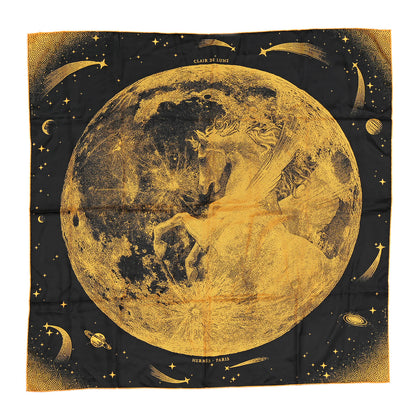 Hermes Silk Clair De Lune Double Face Scarf 90 Black Jaune D'Or Bleu 1 of 6