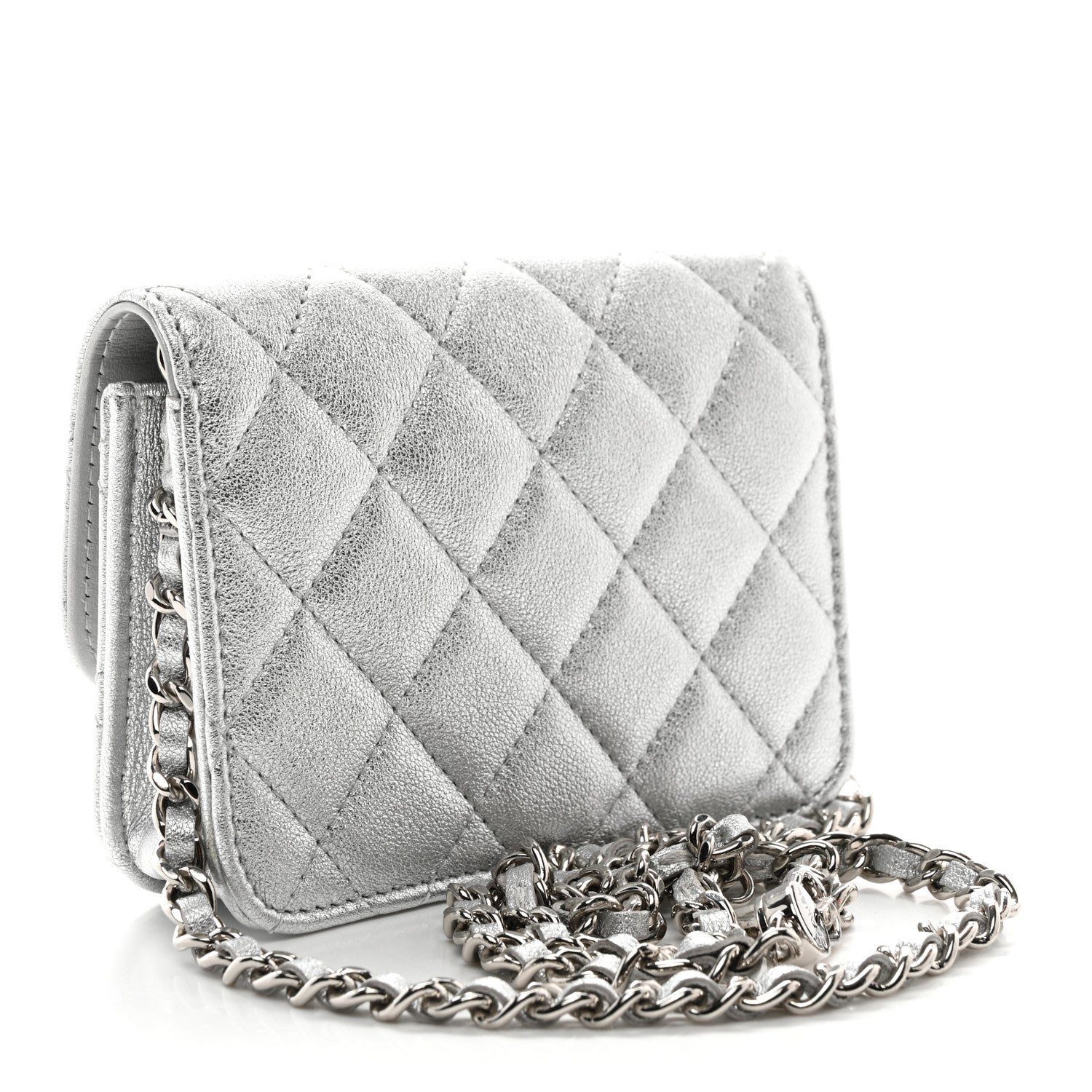 Chanel Metallic Goatskin Quilted Star Flap Waist Belt Bag Silver 3 of 11
