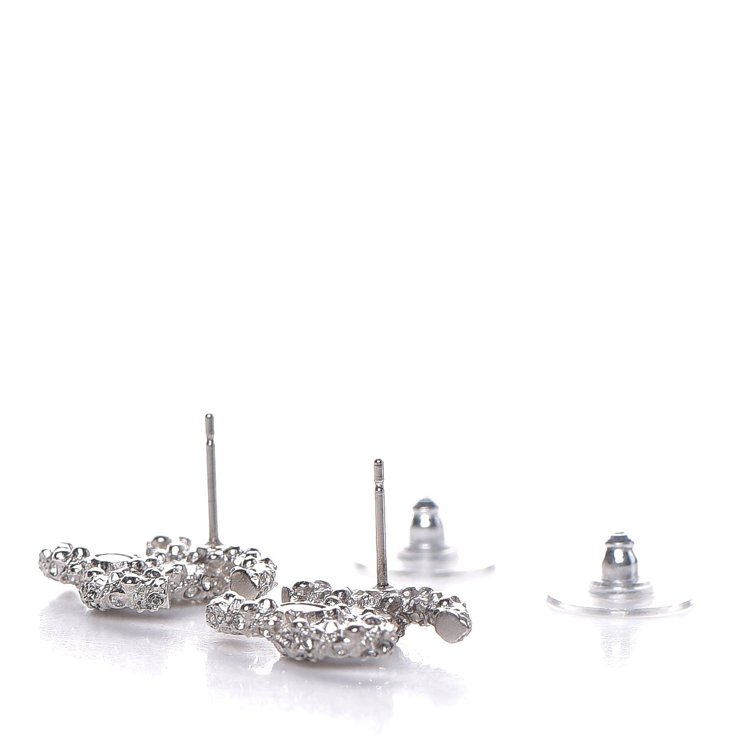 Chanel Crystal CC Earrings Grey Silver 3 of 5