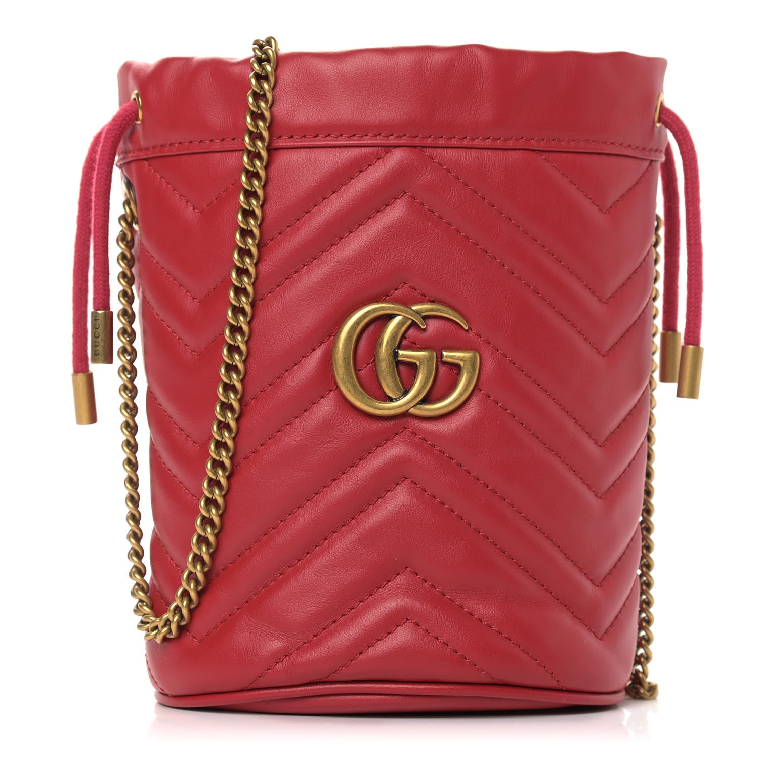 Gucci Calfskin Matelasse Mini GG Marmont 2.0 Bucket Bag Hibiscus Red 1 of 10