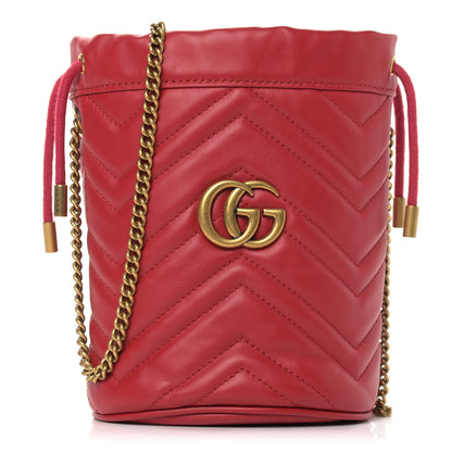 Gucci Calfskin Matelasse Mini GG Marmont 2.0 Bucket Bag Hibiscus Red 1 of 10