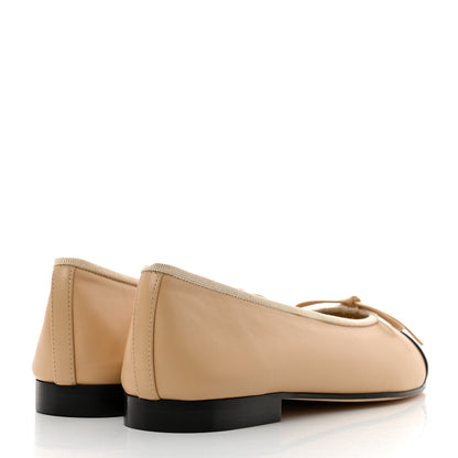 Chanel Lambskin Cap Toe CC Ballerina Flats 37.5 Beige Black 4 of 9