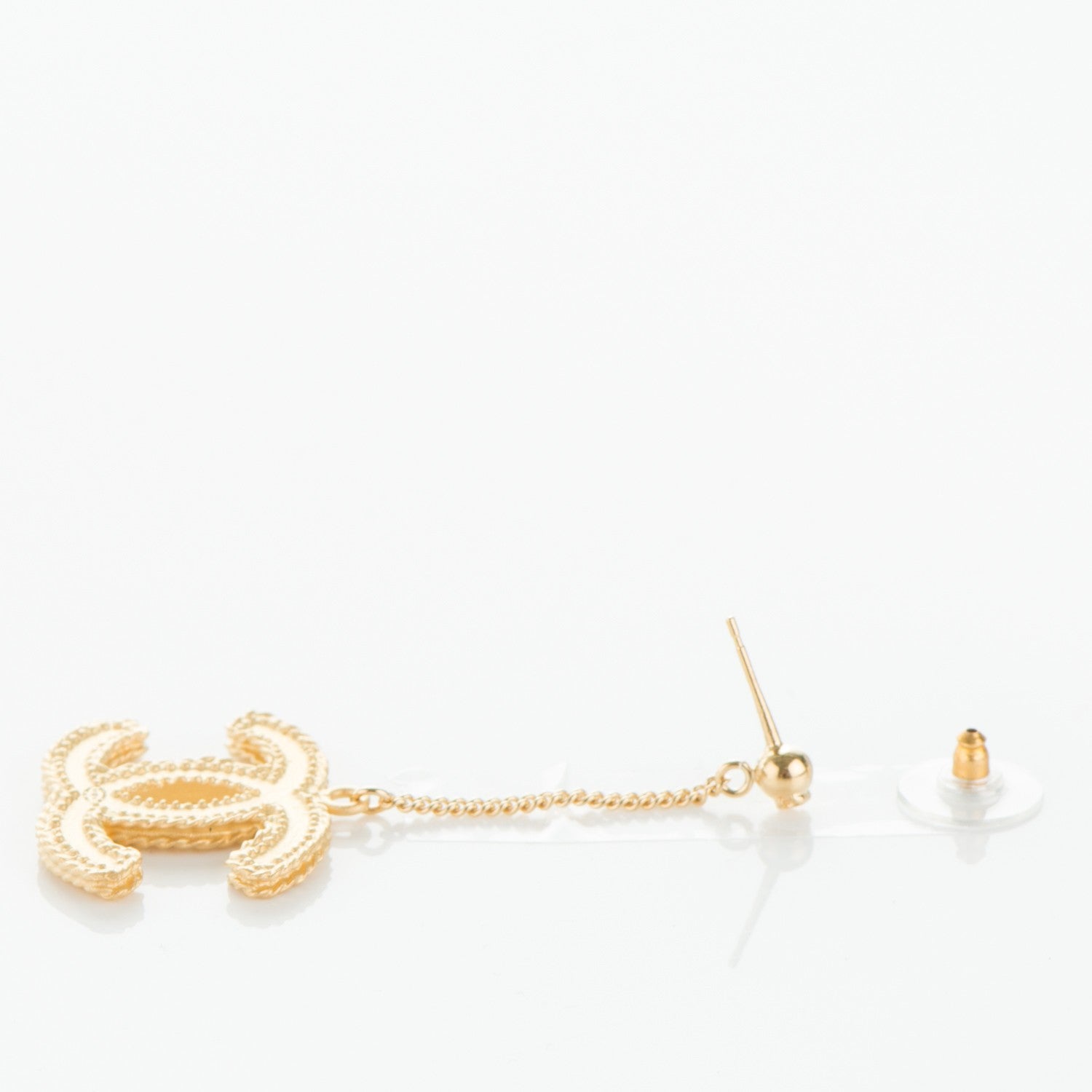 Chanel CC Drop Earrings Matte Gold 3 of 5