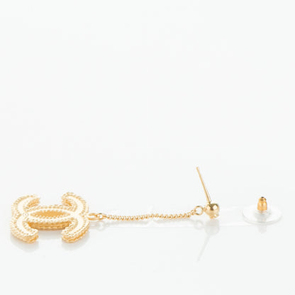 Chanel CC Drop Earrings Matte Gold 3 of 5