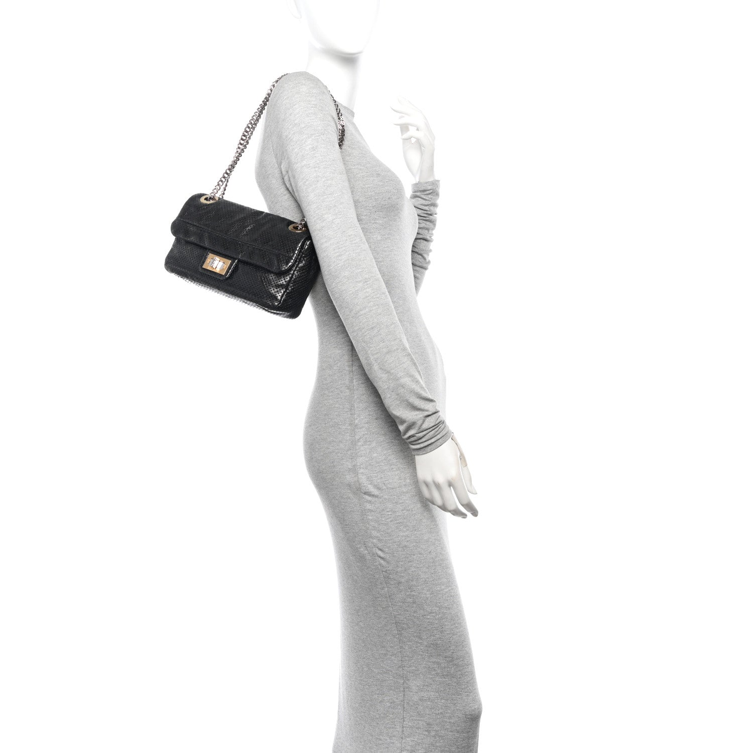 Chanel Metallic Crackled Calfskin Perforated Drill Flap Black 2 of 11